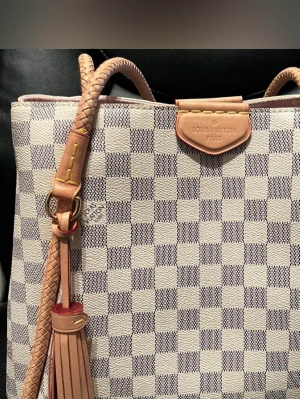 Louis Vuitton Damier Azur Checkered Tote with Vachetta Trim